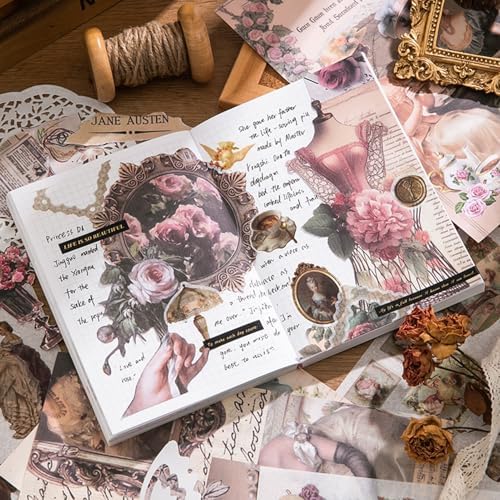 Vintage Scrapbook Sticker Book for Adults, 50 Sheets Aesthetic People Stickers Book for Scrapbooking with 480pcs Washi Stickers and 20 Sheets of Scrapbook Paper Ephemera for Junk Journals Supplies - Image 6