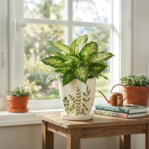 MPotTo Ceramic Pots for Plants - 6 Inch Plant Pot for Indoor Outdoor Plants, Ceramic Planter with Drainage Hole and Saucer, Decorative Round Planter, Gifts for Plant Lovers, Home Room Decor, White - Image 6