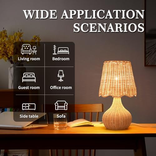 Ziqqeelam Rattan Small Bedside Table Lamp for Bedroom, Boho Mini Table Lamps for Nightstand, Farmhouse Small Table Lamps for Small Spaces for Kitchen Counter, Bookshelf, Bedroom, Kids Dorm - Image 4