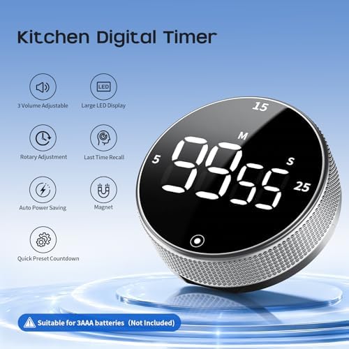 Seniny Digital Kitchen Timer, Magnetic Visual Timer with Large LED Display - Image 3