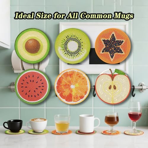 Zynlio Fruit Diamond Paintings Coasters Kits Set with Holder,Diamond Art, DIY Diamond Crafts Coasters for Adults, Diamond Art Painting Kits for Women, Beginners, Diamond Craft Supplies - Image 2