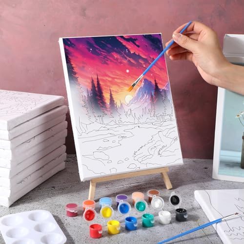 Zhanmai 72 Pcs 12 Sets Sip and Paint Kit Pre Drawn Canvas for Painting 8" x 10" Paint Party Canvas Painting Pre Printed Canvases for Party DIY Virtual Adult's Date Night(Astronomical Landscape) - Image 6