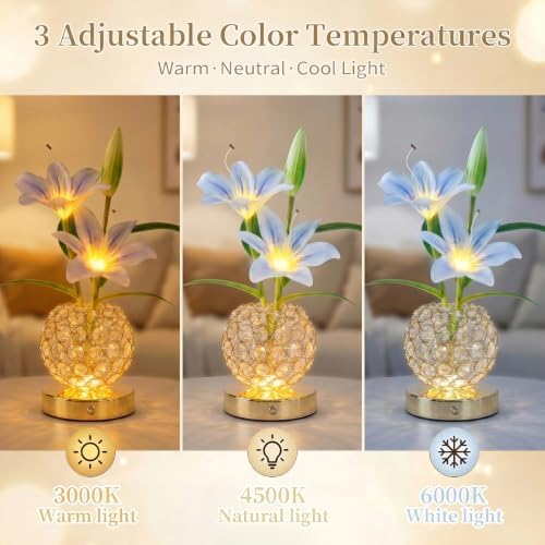 Stargazer Lily Crystal Table Lamp, Rechargeable Touch Flowers Lamp - Image 3