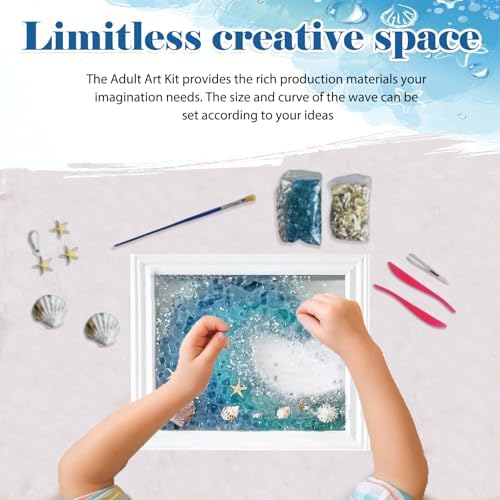 CIYOJA DIY Mosaic Kit for Adults – Complete Glass Mosaic Craft Kit with Sea Glass, Resin, Frame – Easy Resin & Stained Art Starter Set for Beginners & Adult Creative Projects (Wave Design) - Image 2