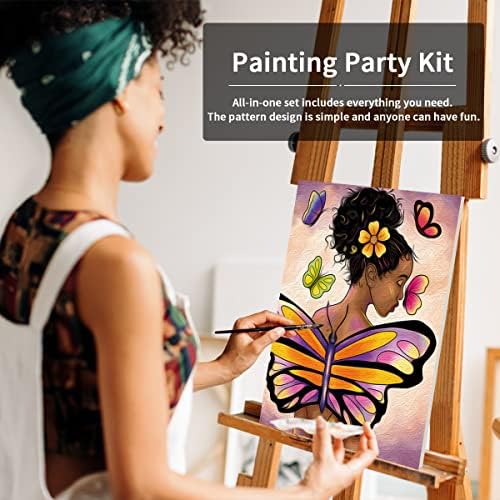 VOCHIC Painting Kit Pre Drawn Canvas for Painting for Adult Party Kits Paint and Sip Supplies 8x10 in Canvas Butterfly Girl 8 Acrylic Colors,3 Brush,1 Pallet Paint Art Set - Image 3