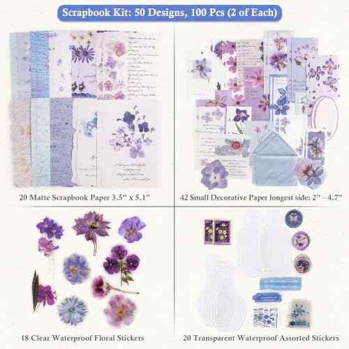 RISYPISY 100Pcs Floral Scrapbook Supplies Kit for Junk Journal - Image 5