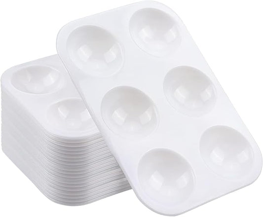 20 PCS White Paint Tray Palettes, Plastic Watercolor Paint Pallets with 6 Wells for Painting Party, DIY Craft and Art Painting