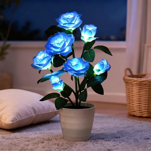 Blue Rose Flower Lamp Romantic Floral Table Decor Gifts for Women Mom - Image 6