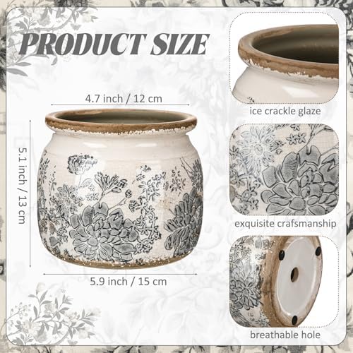 Vintage Planter Large Ceramic Plants Pot Grey Flower Pot - Image 2