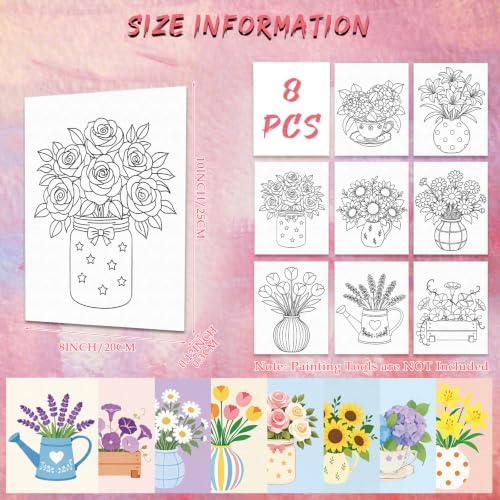8 Pack Pre Drawn Canvas Painting Kits for Adults Sip and Paint Kit - Image 2