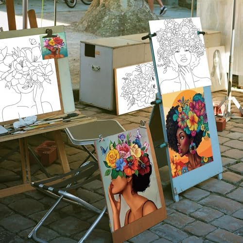 Ctosree 12 Pcs Pre Drawn Canvas for Painting,Flower Lady,8 x 10 Inch - Image 6