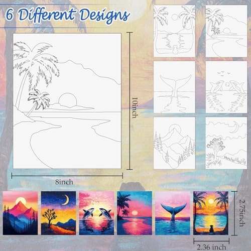 Dinifee 6 Pack Pre Drawn Canvas 8x10 Paint Kit for Adults, Sunset - Image 3