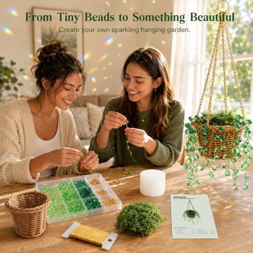 Green Glass Beads Beaded Plant Kits Bulk Suncatcher Forever Hanging Planter - Image 4