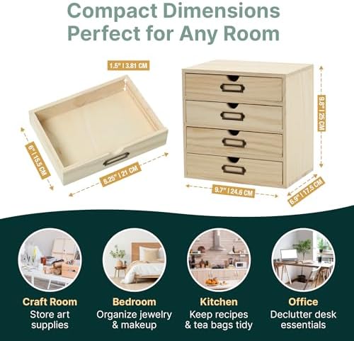 DIY Wooden Desk Organizer with Drawers – Unfinished 4-Drawer Desktop Storage Box – Personalizable Wood Desk Organizer for Crafts, Office, or Home – Compact Wooden Storage Drawers Ready to Decorate - Image 2