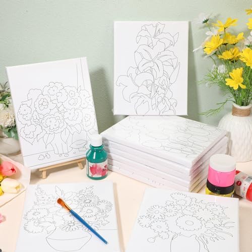 Zhanmai 72 Pcs 12 Sets Sip and Paint Kit Pre Drawn Canvas for Painting 8" x 10" Paint Party Canvas Painting Pre Printed Canvases for Party Favor DIY Virtual Adult's Date Night(Plant) - Image 4