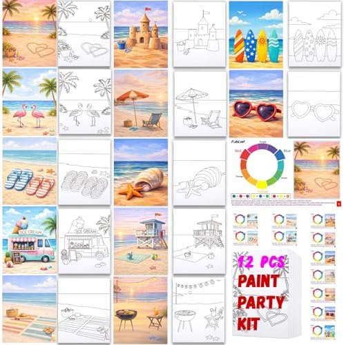 PAILIM 12PCS 8x10IN Pre Drawn Canvas to Paint for Adults Summer Paint Party by PAILIM
