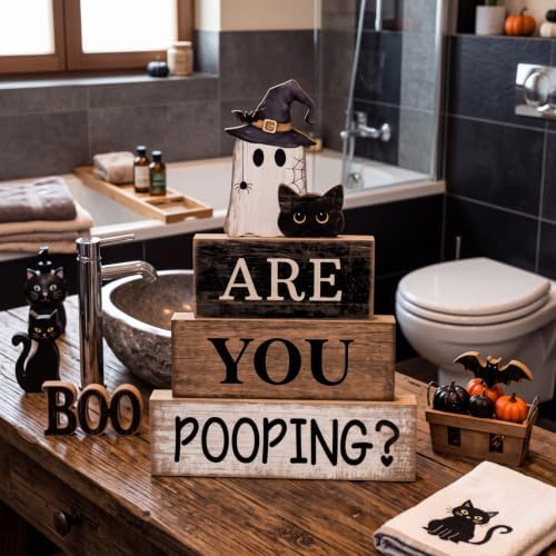 Moucuny 4 Pcs Halloween Bathroom Decor Sign Funny “are You Pooping? ” Decor - Image 2
