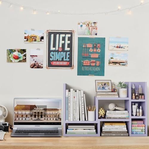 NUTIKAS Desk Shelves Desktop Organizer Shlef - Purple Office Organization for Top of Desk Organizers and Accessories Corner Bookshelf Table Top Shelving Small Hutch Decorations for Women Office - Image 2