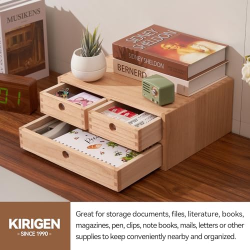 KIRIGEN Wood Desk Organizer with 3 Drawers, Desktop Storage, Natural 23-NA - Image 4