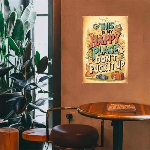 Vintage Happy Place Metal Sign,Retro Funny Home Tin Sign,Wall Aesthetics for Bar Pub Club Cafe Living Room Kitchen Restaurant Shop Office,8x12 Inches (Happy Place-01) - Image 2