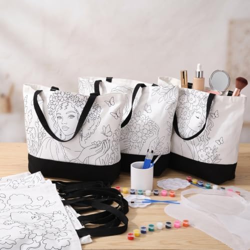 10 Set Paint and Sip Canvas Bags Pre Drawn Kit,Flower Women - Image 2