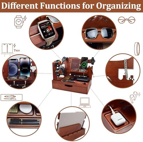 Nightstand Organizer for Men with Large Drawer Gift for Men Walnut - Image 4