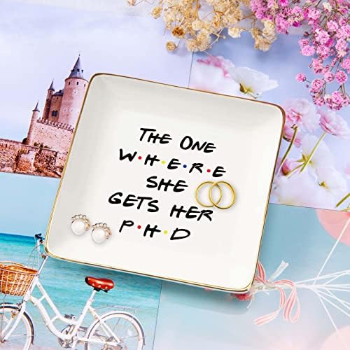 NZY Doctorates Degree Doctor Student Graduate Gift for Best Friend Daughter Cousin Sister,Unique PhD Graduation Gift for Her-The One Where She Gets Her PHD,Jewelry Tray Ring Dish Trinket Holder - Image 2