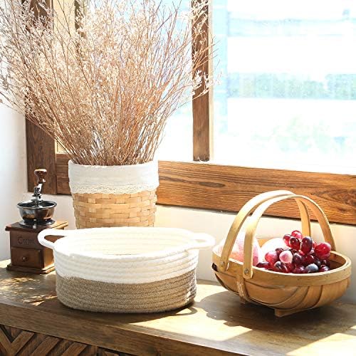 Sea Team 2-Pack Compact Woven Cotton Rope Storage Baskets, Flaxen - Image 3