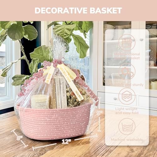 CHICVITA Gift Basket Empty with Bags & Ribbon for Baby Shower, Pink - Image 6