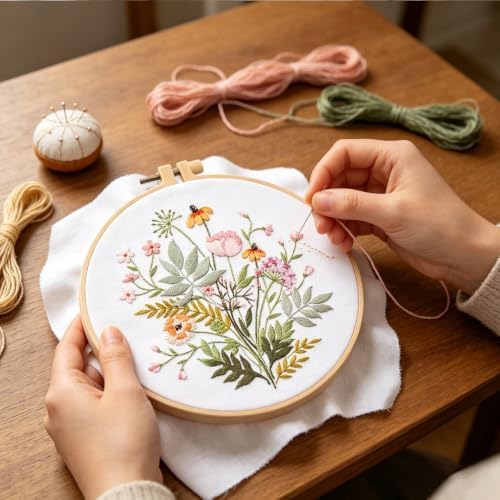 Silentsea Floral Embroidery Kit for Beginners – All-in-One DIY Stitching Set with Pre-Printed Fabric, Hoop & Threads – Perfect for Relaxing Craft Lovers. - Image 3