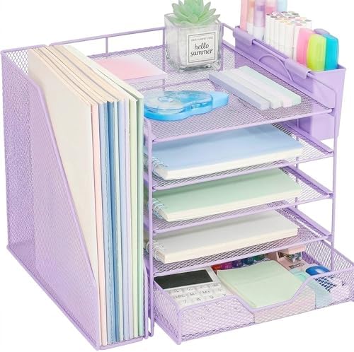 5-Tier Desk File Organizer with Drawer & Pen Holder (Purple) by Illuminatinglifewiththewarmthandloveoflight