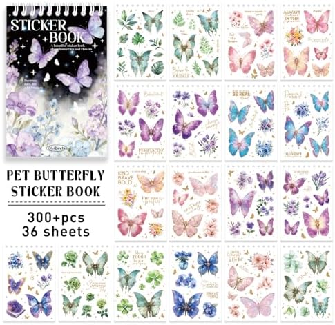 Flower and Butterfly Sticker Book, 30 Sheets 300+ Pcs, PET Material with Gold and Holographic Foil, for Planner Scrapbooking Journaling Card Making - Image 4