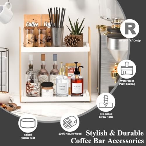 Coffee Bar Organizer for Countertop, Multifunctional Coffee Station Organizer for Accessories Storage, 2 Tier Wooden Shelf for Coffeebar, Countertop, Corner - Image 5