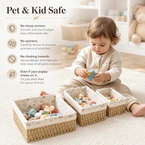Small Wicker Basket with Liner for Counter, Woven Storage basket Set of 3 - Image 6