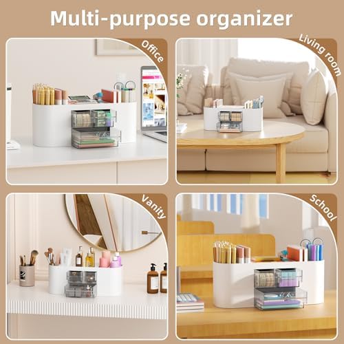 Marbrasse Desk Organizer Pen Holder for Desk with 3 Drawers, Multi-Functional Pencil Holder, Desk Organizers and Accessories with 7 Compartments for Home, School, Classroom(White) - Image 6