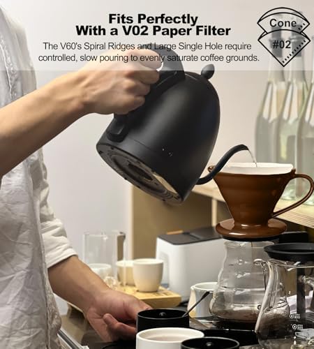 Pour Over Coffee Dripper - Ceramic Cup, Pour Over Coffee Maker Cone, Porcelain Cone, Easy Manual Brew Maker - Strong Flavor Brewer for Home, Cafe, Office - 1-4Cup, V60 Size 02 (Brown) - Image 3