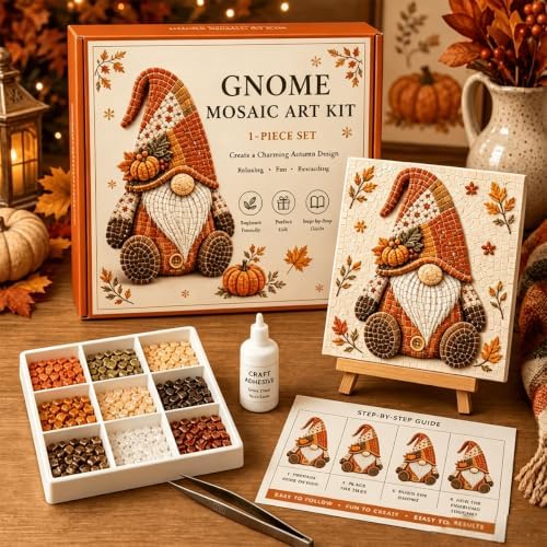 Gnome Mosaic Art Kit, DIY Craft Set for Adults, Cottagecore Desk Decor - Image 4