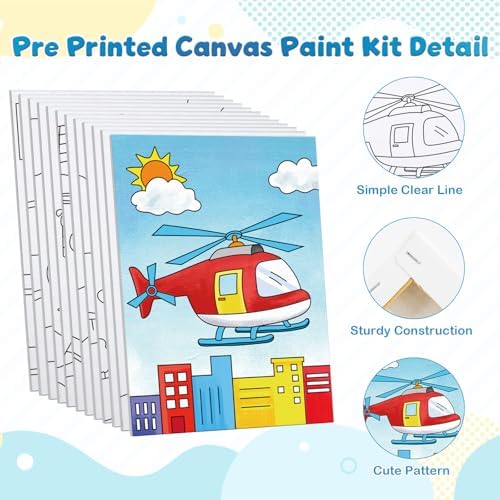 Louise Maelys 5x7Inch Pre Drawn Canvas for Painting for Kids,Transportation - Image 3