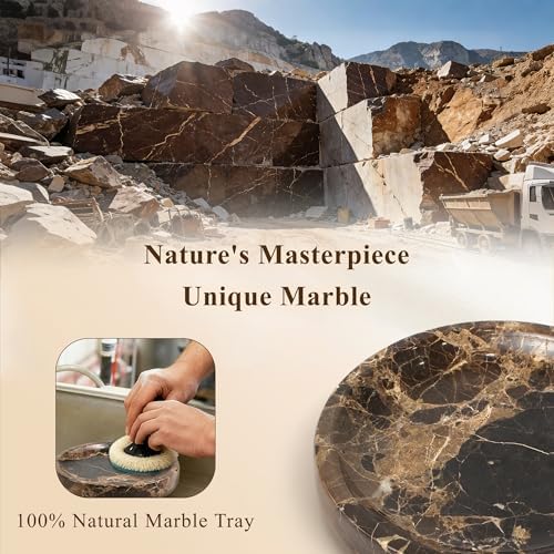 LIN CHUAN Marble Jewelry Dish, Round Ring Dish, 5.5 Inch, Dark Brown - Image 6