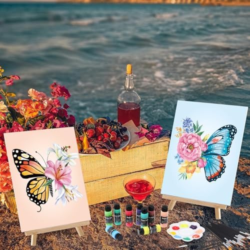 AmazingSpark 12 Set Sip and Paint Kit for Adults Pre Drawn Canvas,Butterfly - Image 5