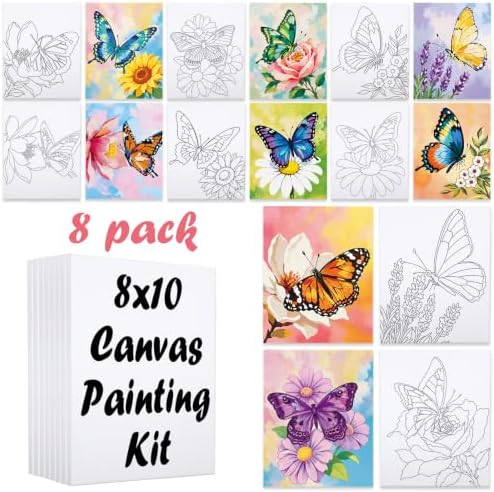 8 Pack Pre Drawn Canvas Painting Kits for Adults Sip and Paint Kit by VOCHIC