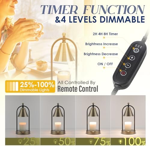 Candle Warmer Lamp with Timer, Electric Brass Light for Dimmable Wax Melts and Candle Jars, Bedroom Lamp Gifts for Women Home Decor (2 Bulbs) - Image 2