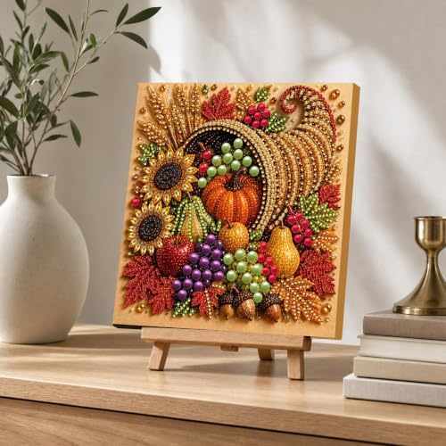 DIY Pearl Painting Kit for Adults, Cornucopia Fall Art with Wood Frame, 20x20cm Self-Adhesive Pearl Diamond Craft, Autumn Wall Decor Gift for Women, Beginners Relaxing Hobby Kit - Image 7