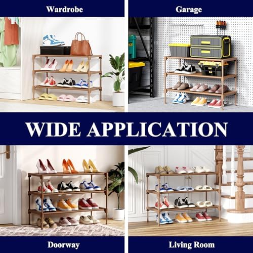 Kitsure Shoe Rack - Non-Woven Shoe Rack Shelf, 27.5" Wide - 3 Tier, Brown - Image 7