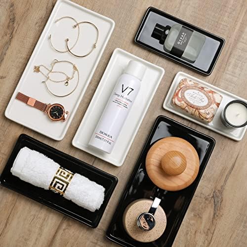 Gurygo 10" Bathroom Tray, Ceramic Vanity Tray for Bathroom, Small Ceramic Trays, Kitchen Soap Trays for Kitchen Counter (Black, 10",Set/1) - Image 7