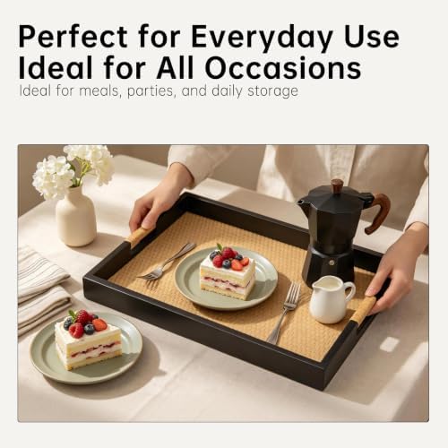 Wood Ottoman Tray, Rectangle Coffee Table Tray, Rattan Serving Tray - Image 7