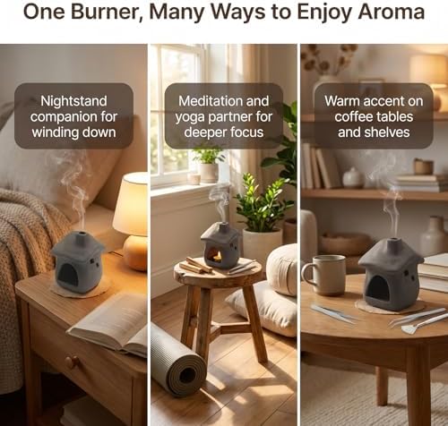 EATAKWARD House-Shaped Palo Santo Burner, Unique Ceramic Incense Holder with Base, Ideal for Burning Sage, Incense Sticks, Enhancing Meditation Spaces Home Decor - Image 3