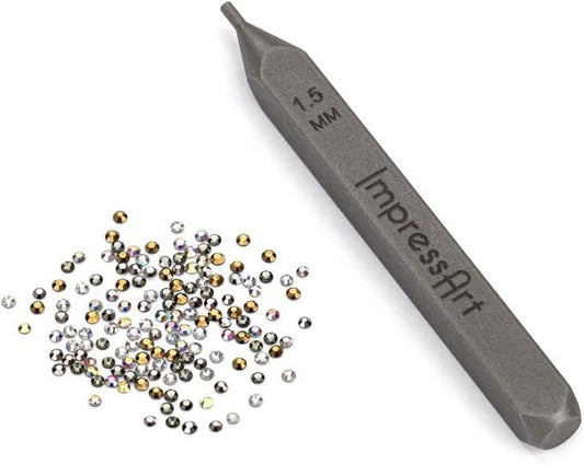 ImpressArt - Mini Crystal Setter Metal Stamping Punches Kit, Includes 150 Mixed Metallic Neutral Crystals and 1 Metal Stamping Punches (Mini Crystal Setter Kit)