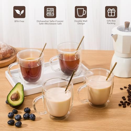 VENVENWEAVS Glass Coffee Mugs Set Of 6, 13.5 OZ Insulated Double Wall Coffee Cups, Perfect for Cappuccino, Latte, Americano, Tea Bag, Beverage,Glass Coffee Cups With Handles - Image 3