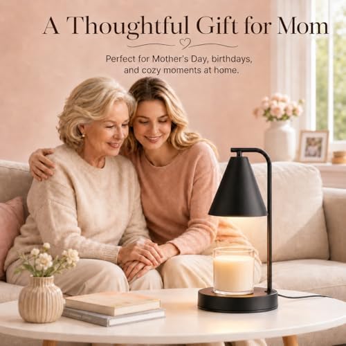 Candle Warmer Lamp, Electric Candle Lamp Warmer Gifts for Mom Women House Warming Gifts New Home Bedroom Decor Dimmable Wax Melt Warmer for Scented Wax with 2 Bulbs, Jar Candles (Black) - Image 5
